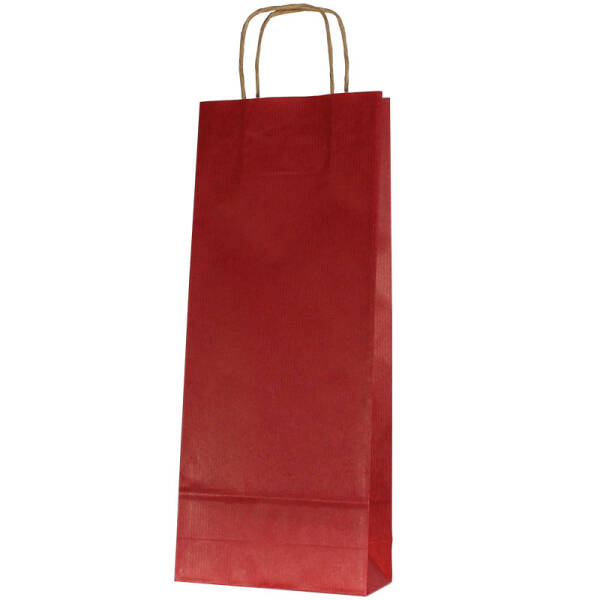 Kraftpapiertragetaschen Rot | 2 Wein-/Sektflaschen | 160x70x390 mm