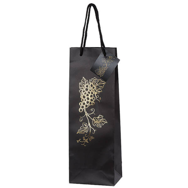 Carrier bags Noble Grape black | 1 wine/champagne bottle| 125x90x365 mm